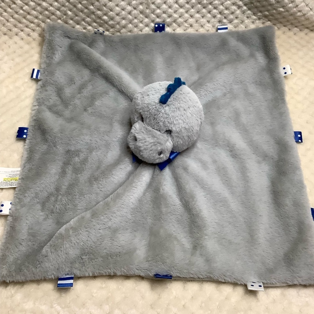 KELLYTOY Grey Blue Plush Dinosaur Lovey w Rattle Security Blanket listing 2